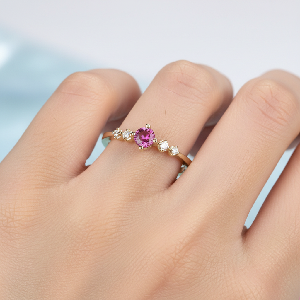 Blush Harmony Ring – ruby – worn on hand | 925 Sterling Silver Jewelry by Cilhouette