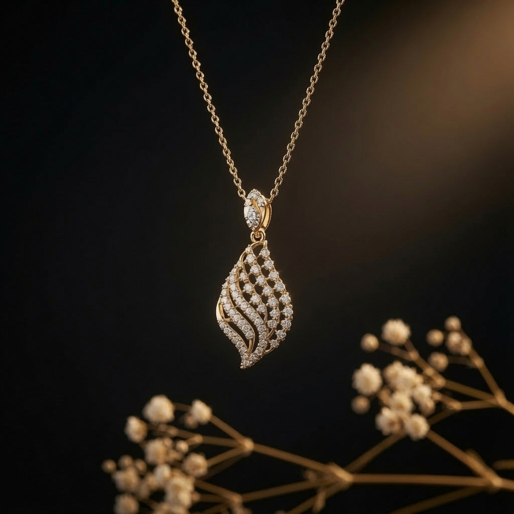 Golden Plume Pendant – on black background | 925 Sterling Silver Jewelry by Cilhouette