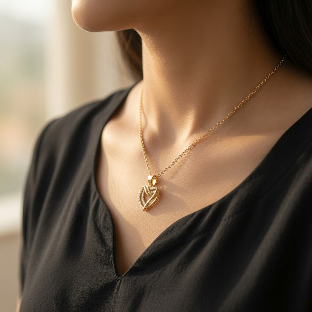 Amor Heart Pendant – gold-plated – worn on neck | 925 Sterling Silver Jewelry by Cilhouette