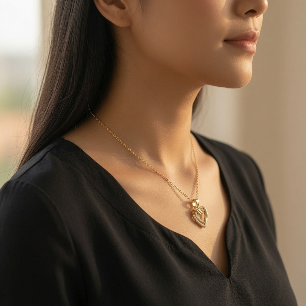 Amor Heart Pendant – gold-plated – worn on neck | 925 Sterling Silver Jewelry by Cilhouette