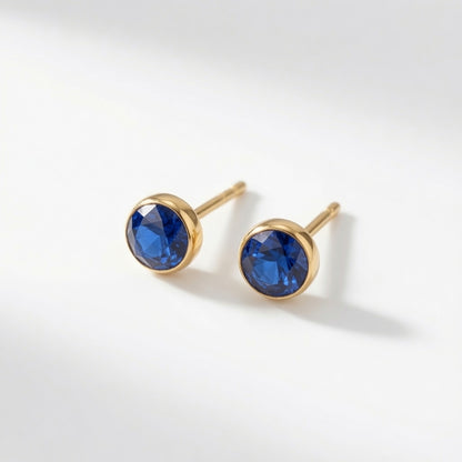 Bezel Solitaire Studs – blue stone | 925 Sterling Silver Jewelry by Cilhouette