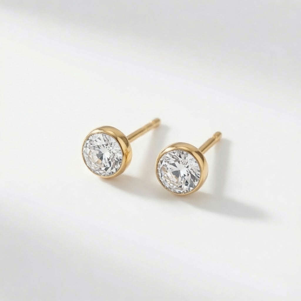 Bezel Solitaire Studs – white stone | 925 Sterling Silver Jewelry by Cilhouette