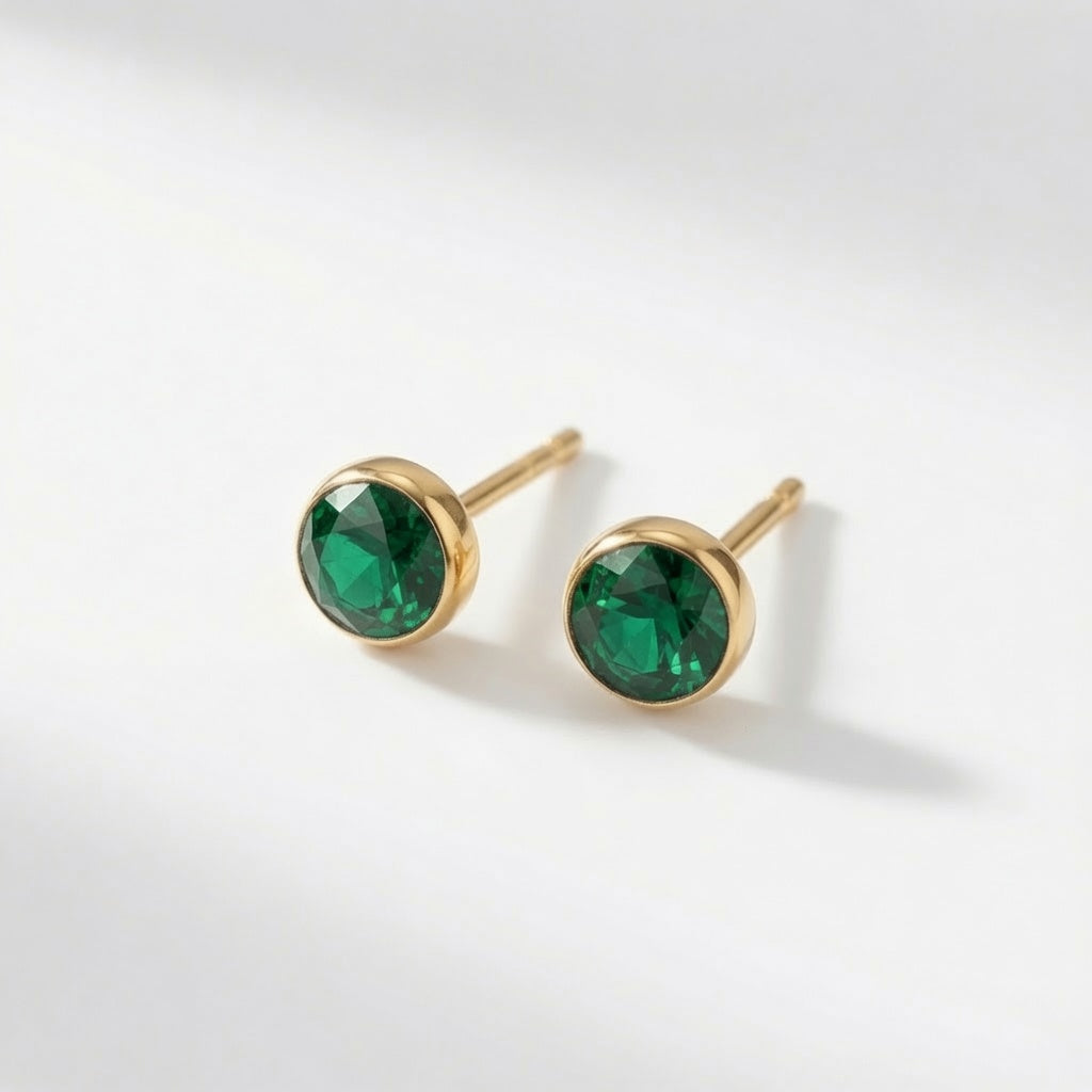 Bezel Solitaire Studs – green stone | 925 Sterling Silver Jewelry by Cilhouette