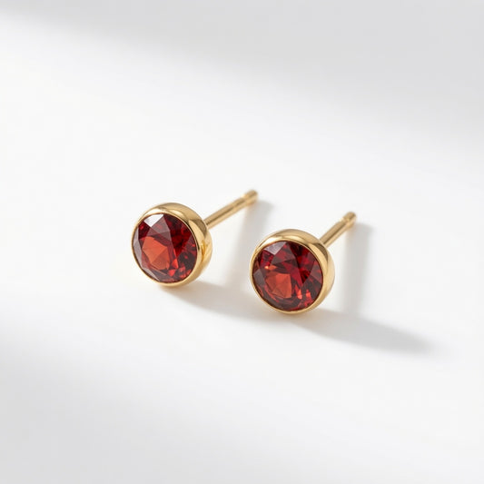 Bezel Solitaire Studs – red stone | 925 Sterling Silver Jewelry by Cilhouette