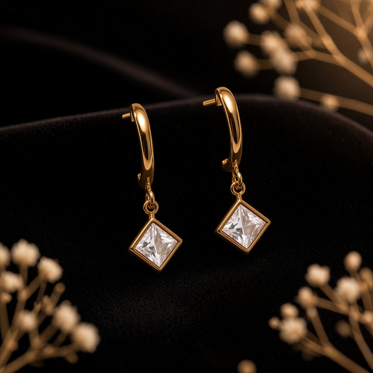 Drop Diamond Hoops – styled flat lay | 925 Sterling Silver Jewelry by Cilhouette