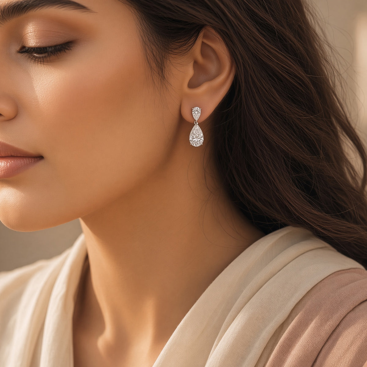 Duo Teardrop Earrings – worn by model | 925 Sterling Silver Jewelry by Cilhouette