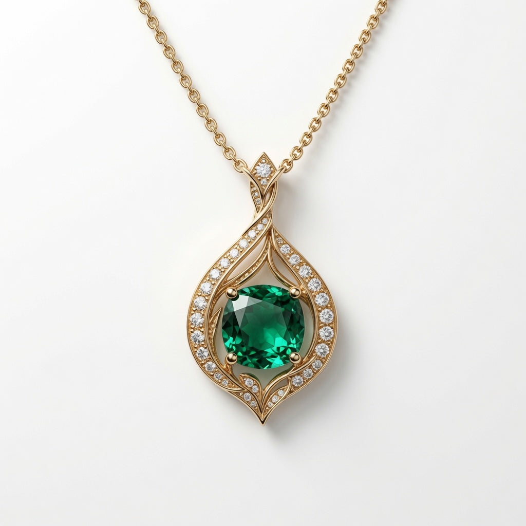 Emerald Leaf Pendant | 925 Sterling Silver Jewelry by Cilhouette