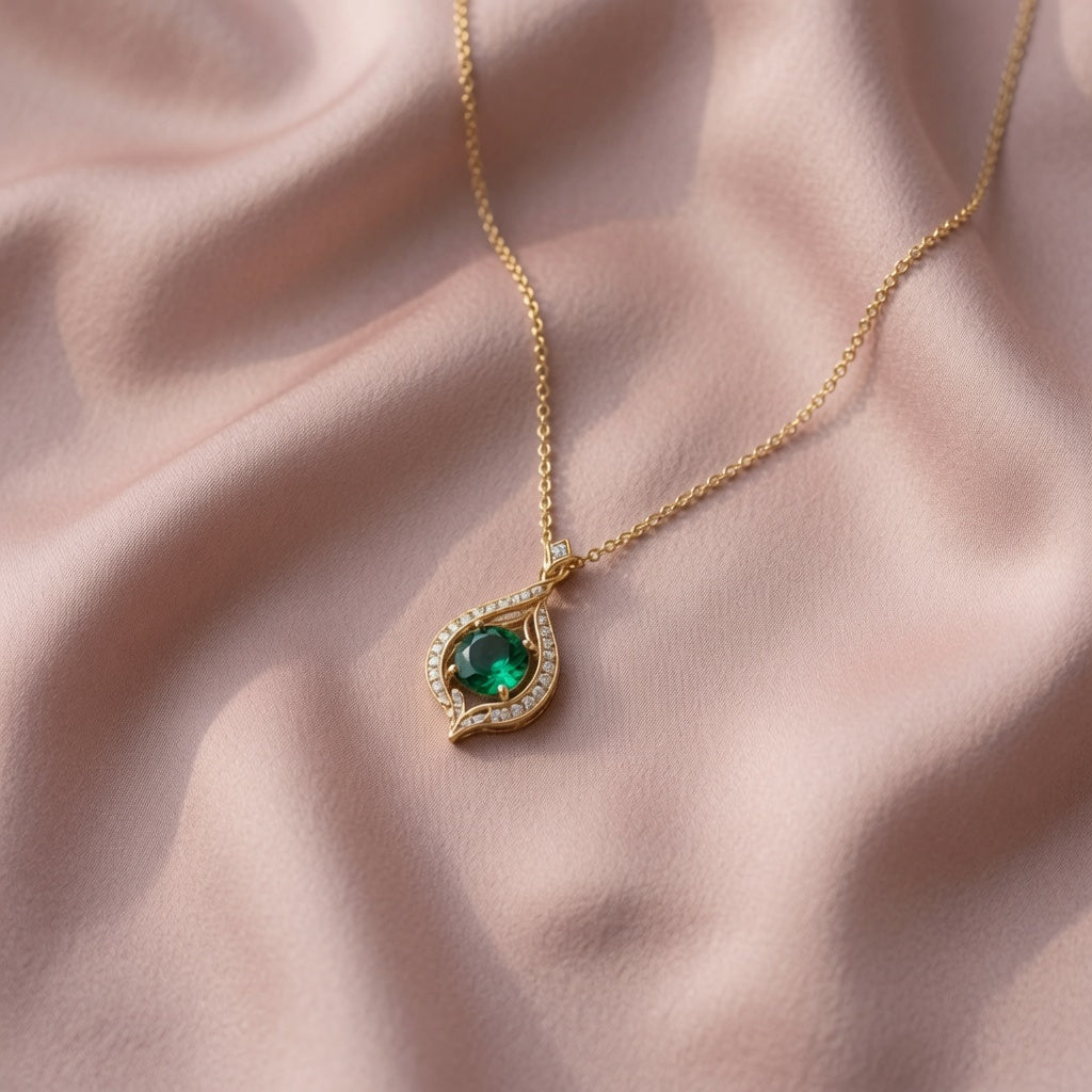 Emerald Leaf Pendant | 925 Sterling Silver Jewelry by Cilhouette