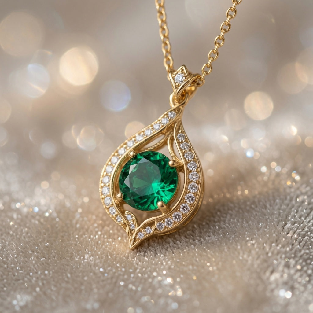 Emerald Leaf Pendant – close-up detail | 925 Sterling Silver Jewelry by Cilhouette