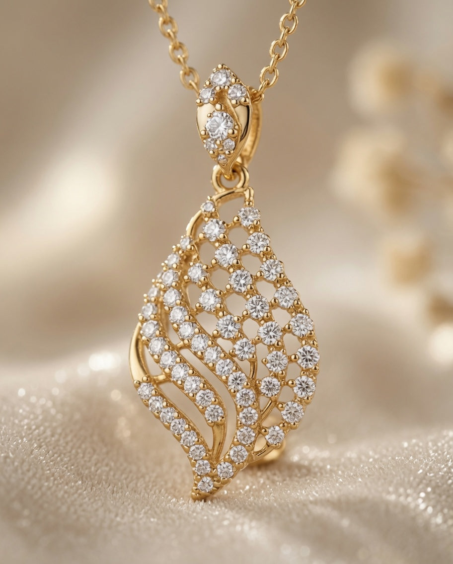 Golden Plume Pendant – close-up detail | 925 Sterling Silver Jewelry by Cilhouette