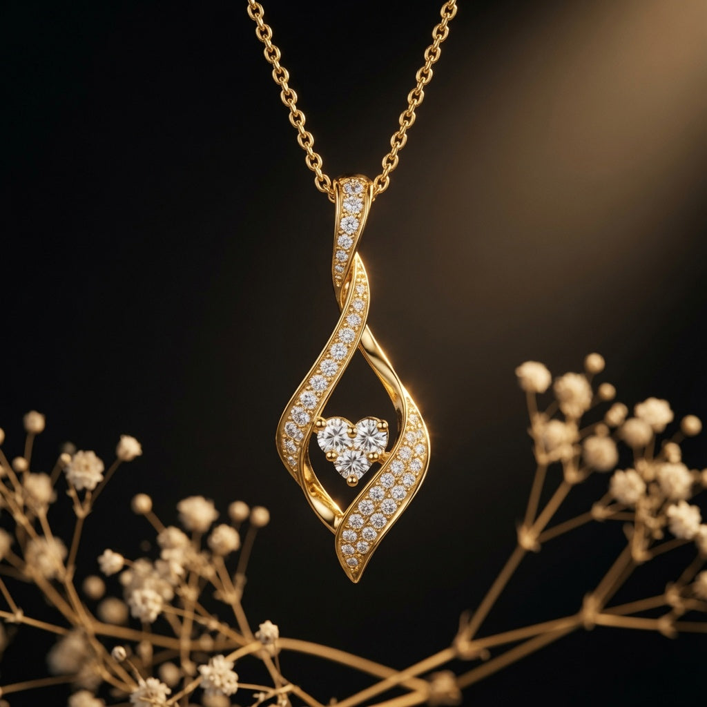 Infinity Twist Heart Pendant – gold-plated, on black background | 925 Sterling Silver Jewelry by Cilhouette
