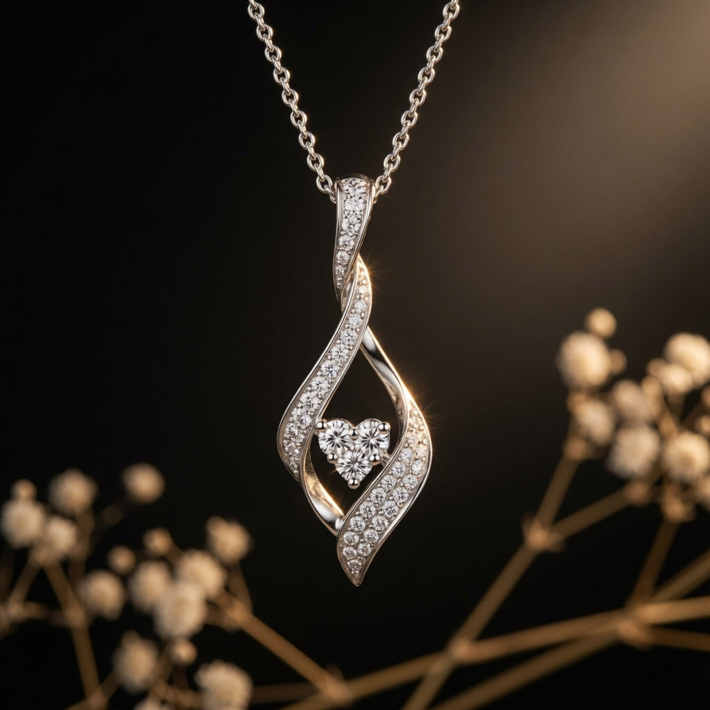 Infinity Twist Heart Pendant – silver, on black background | 925 Sterling Silver Jewelry by Cilhouette