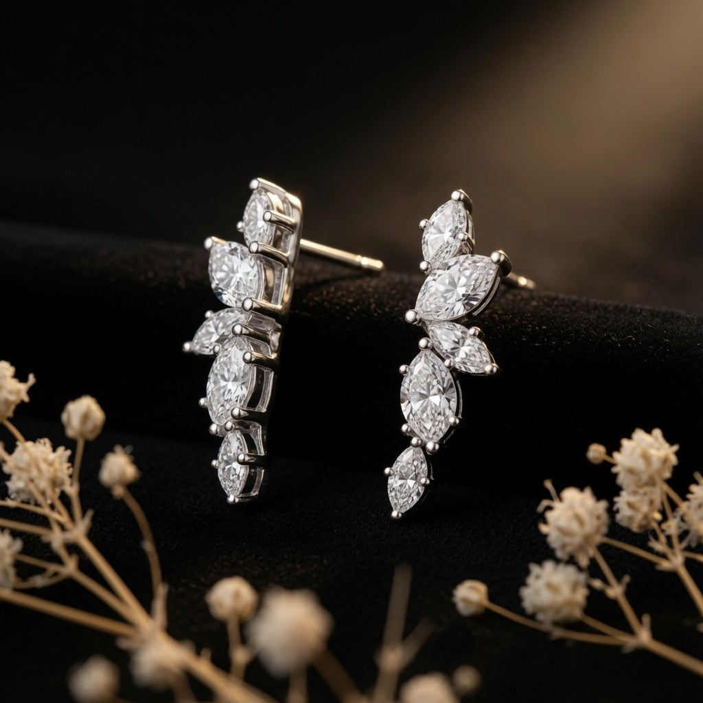 Leaflet Climber Studs – styled flat lay | 925 Sterling Silver Jewelry by Cilhouette