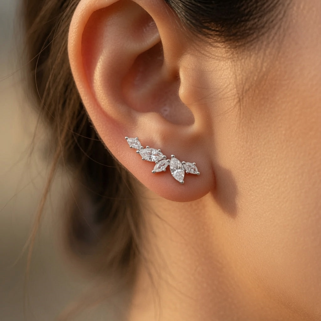 Leaflet Climber Studs – close-up detail | 925 Sterling Silver Jewelry by Cilhouette