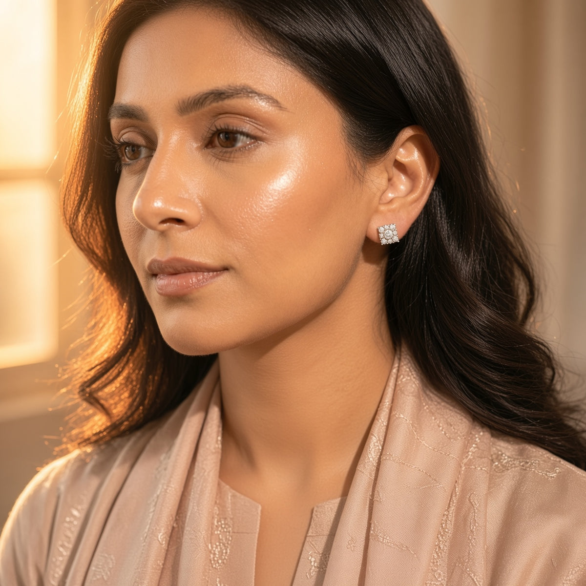 Mosaic Cluster Studs – worn by model | 925 Sterling Silver Jewelry by Cilhouette