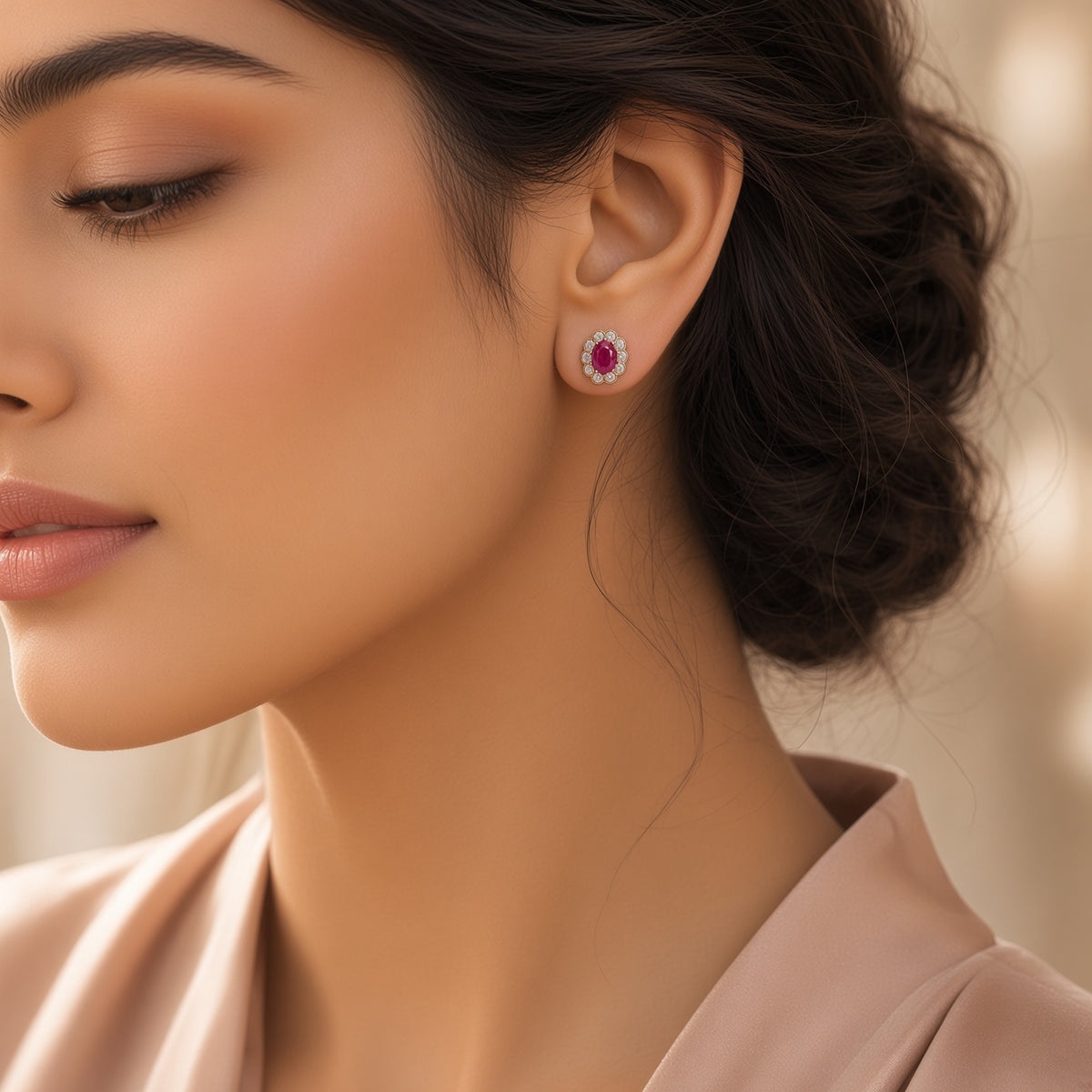 Oval Halo Earrings – worn by model | 925 Sterling Silver Jewelry by Cilhouette