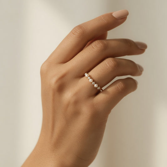 Pearl & Zircon Cluster Ring – worn on hand | 925 Sterling Silver Jewelry by Cilhouette