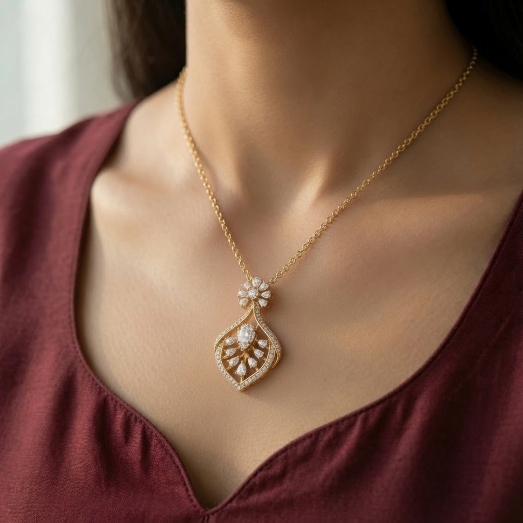 Petal Cascade Pendant – worn on neck | 925 Sterling Silver Jewelry by Cilhouette