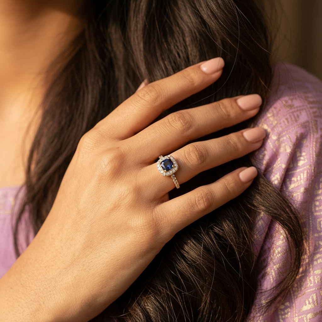 Royal Sapphire Halo Ring