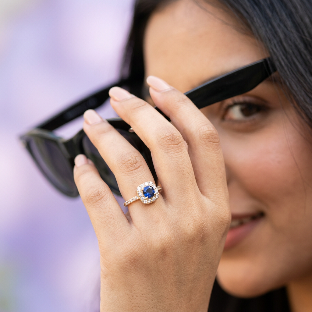 Royal Sapphire Halo Ring