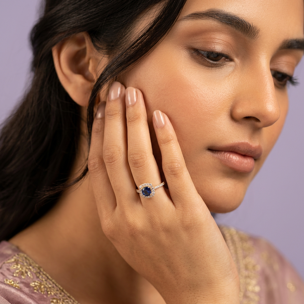Royal Sapphire Halo Ring