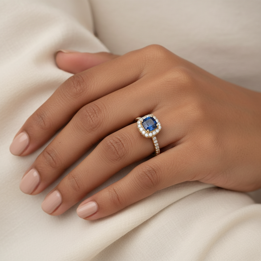 Royal Sapphire Halo Ring