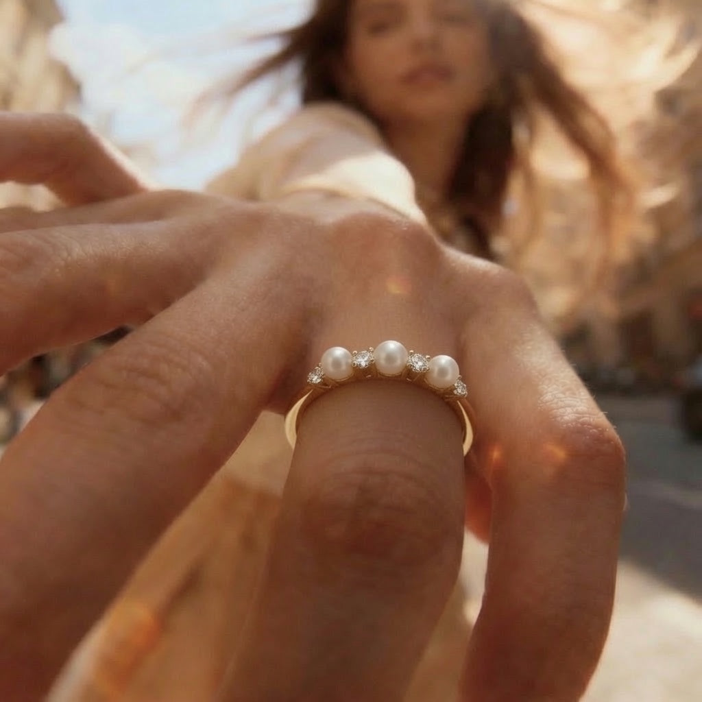 Pearl & Zircon Cluster Ring – Gold| 925 Sterling Silver Jewelry by Cilhouette