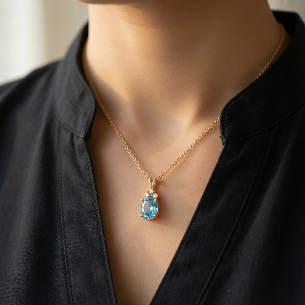 Sky Topaz Pendant – worn on neck | 925 Sterling Silver Jewelry by Cilhouette