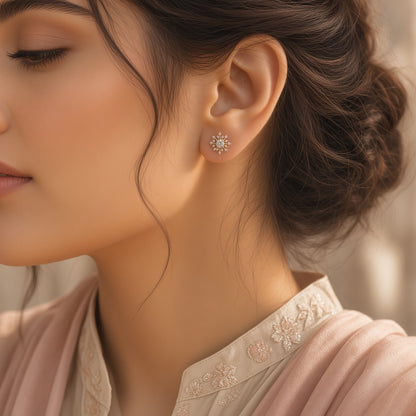 Sparkle Ray Studs – worn by model | 925 Sterling Silver Jewelry by Cilhouette