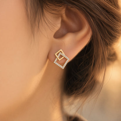 Square Link Earrings – close-up detail | 925 Sterling Silver Jewelry by Cilhouette
