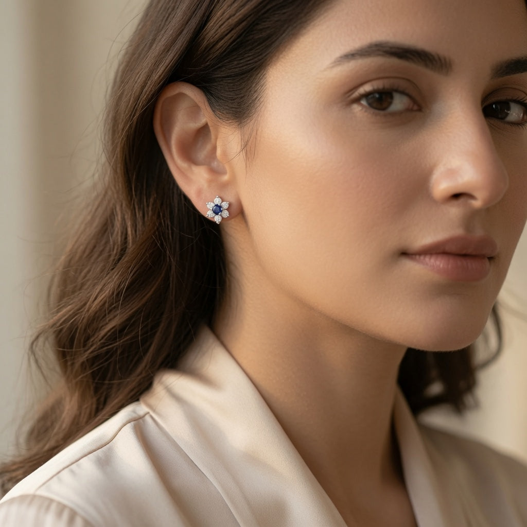 Starflower Studs – worn by model | 925 Sterling Silver Jewelry by Cilhouette