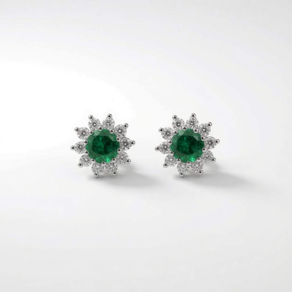 Sunburst Halo Studs – green stone | 925 Sterling Silver Jewelry by Cilhouette