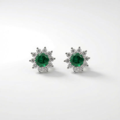 Sunburst Halo Studs – green stone | 925 Sterling Silver Jewelry by Cilhouette