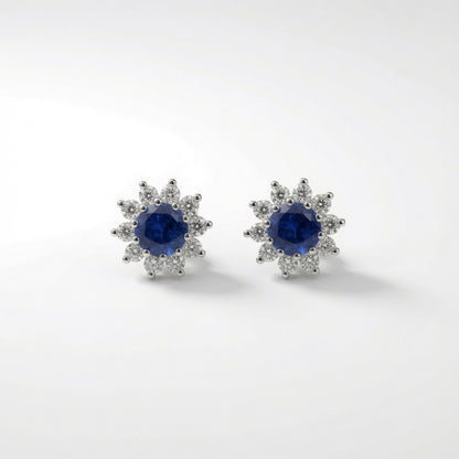 Sunburst Halo Studs – blue stone | 925 Sterling Silver Jewelry by Cilhouette