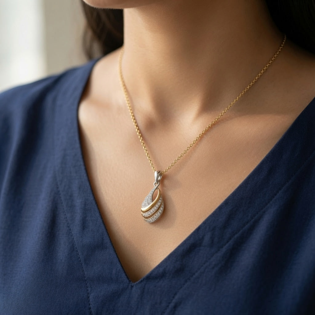 Two-Tone Cascade Pendant – worn on neck | 925 Sterling Silver Jewelry by Cilhouette
